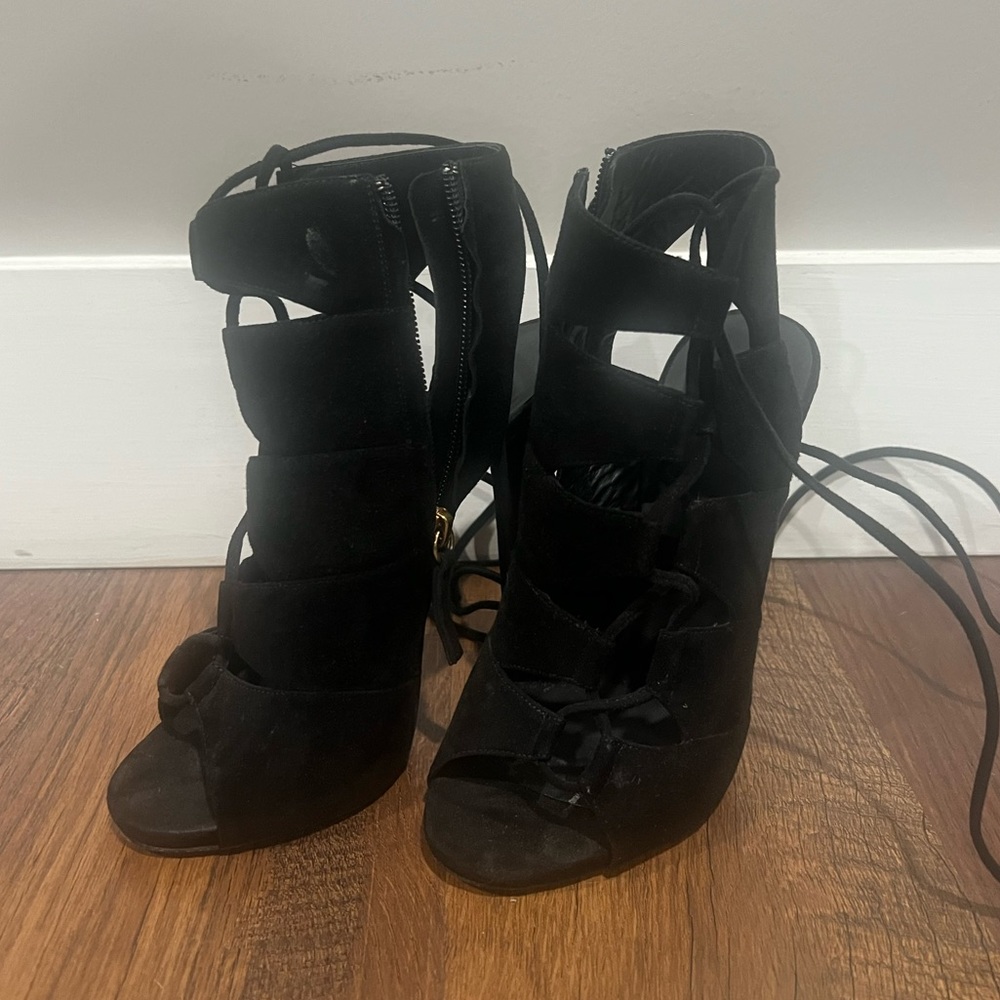 Giuseppe Zanotti classic black suede lace up heels